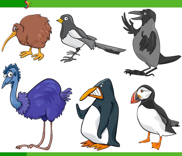 birds cartoon set illustration