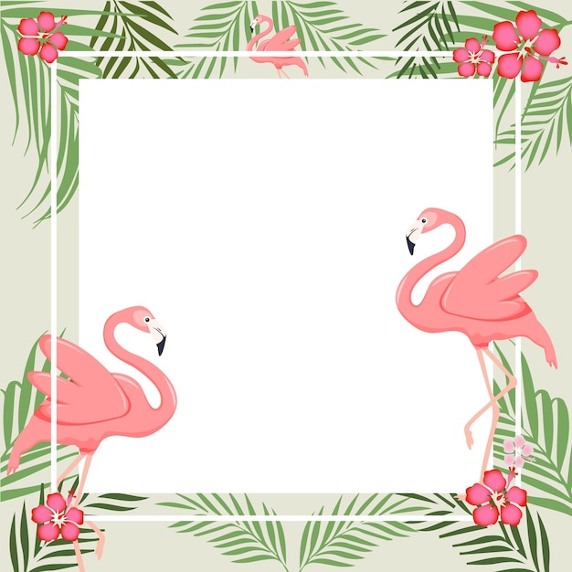 Vector birds flamingo and flowers frames with flamingo flamingo background