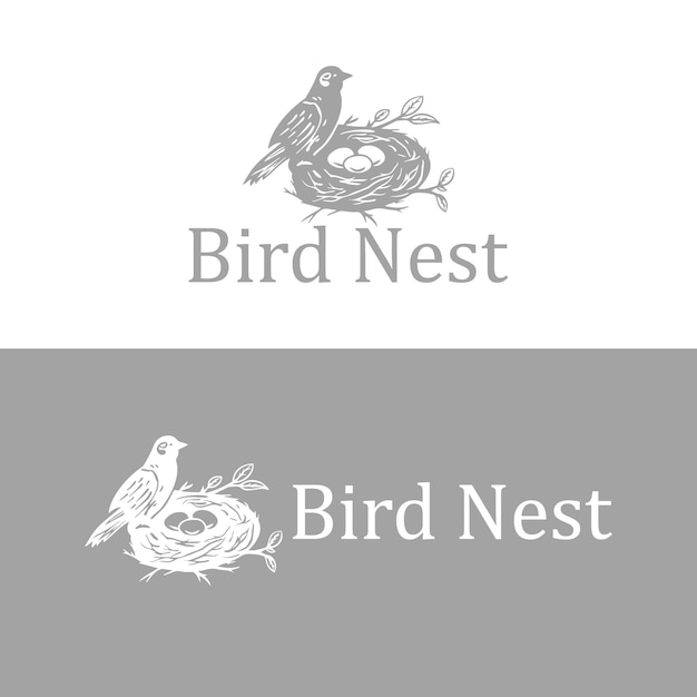 birds nest hand drawn vintage logo design template