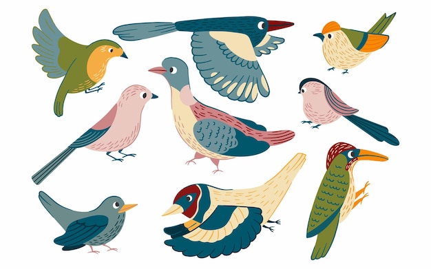 Birds set vector illustration in cartoon style