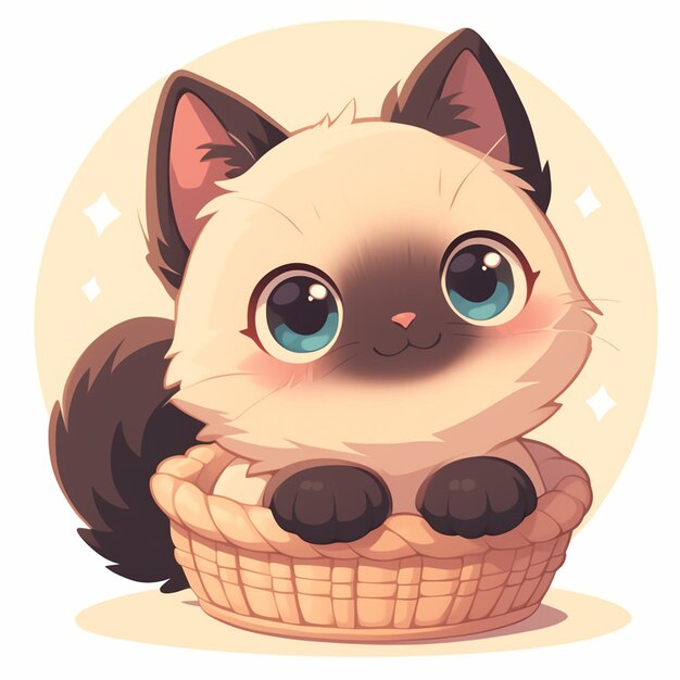 Vector birman cat sitting in a basket