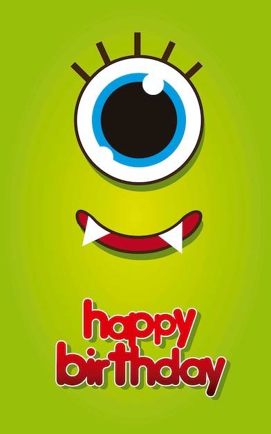 birtday card with green monster face vector illustration