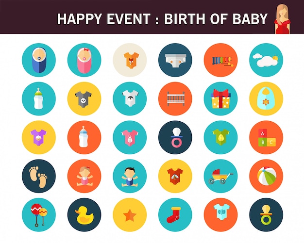 birth of baby concept flat icons.