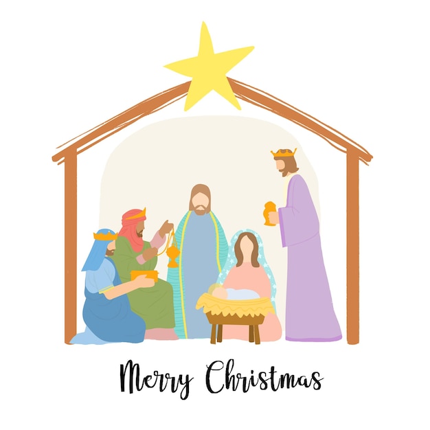 Birth of Jesus, happy christmas greeting card.