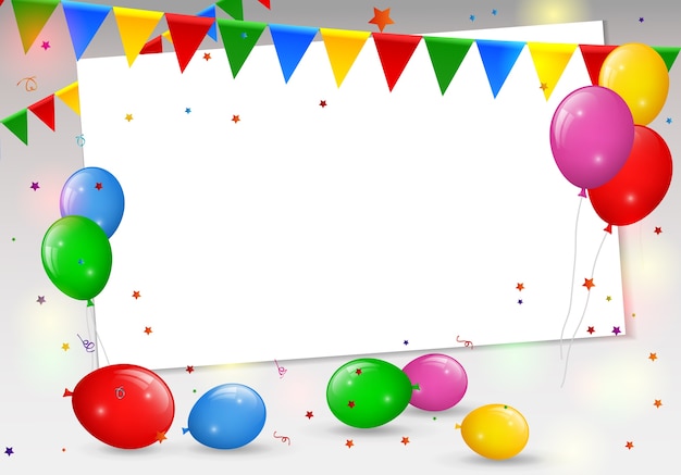 Birthday banner with colorful balloons and confetti