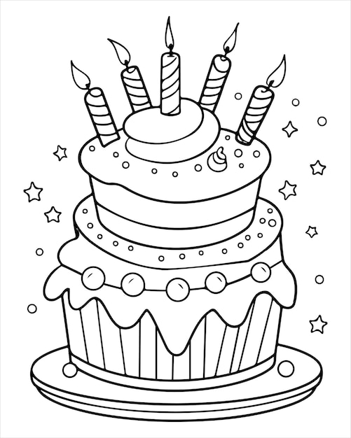 Vector birthday cake coloring book for kids