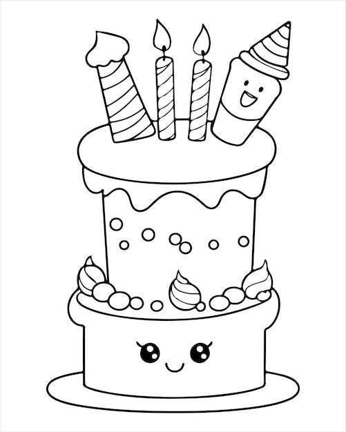 Vector birthday cake coloring book for kids