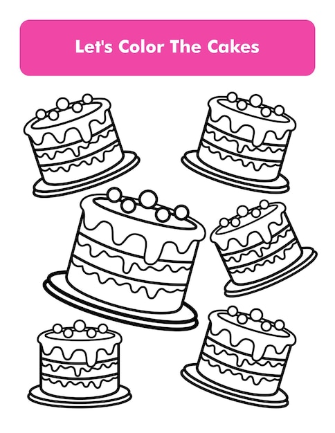 Birthday Cake Coloring Book Page In Letter Page Size Children Coloring Worksheet Premium Vector Element