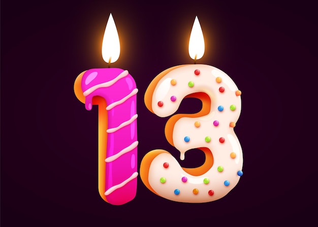 Birthday cake font number 13 with candle One year anniversary Tasty collection