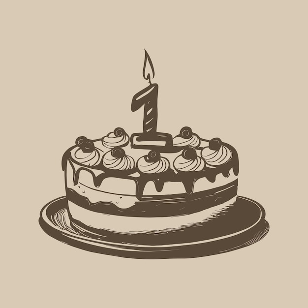 Birthday Cake Handdrawn Vector Sketch Illustration