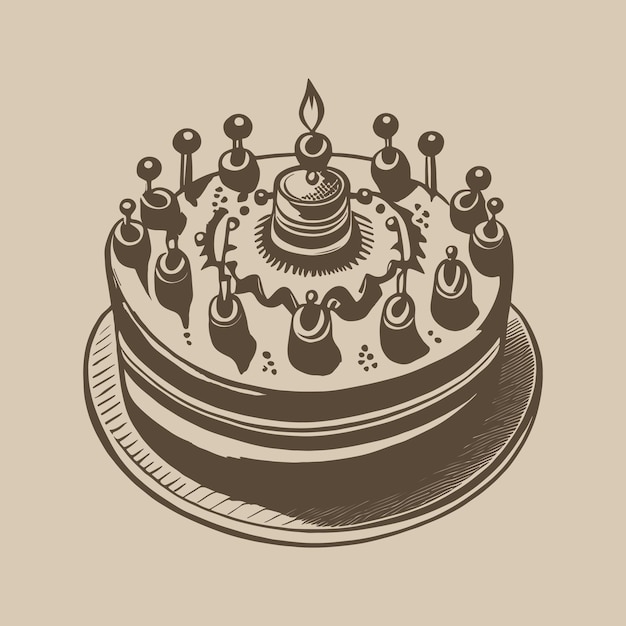 Birthday Cake Handdrawn Vector Sketch Illustration