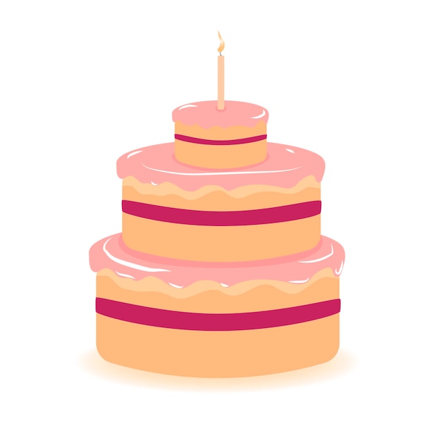 Birthday cake vector illustration of sweet pie with filling threetiered cake for holiday