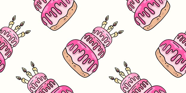 Birthday cake vector seamless pattern in the style of doodles handdrawn