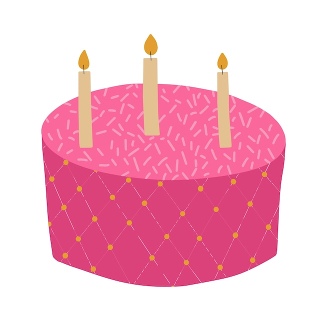 Birthday cake with burning candles Isolated on a white background Vector illustration