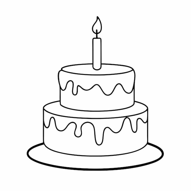 birthday cake with a candle focusing on line art vector illustration