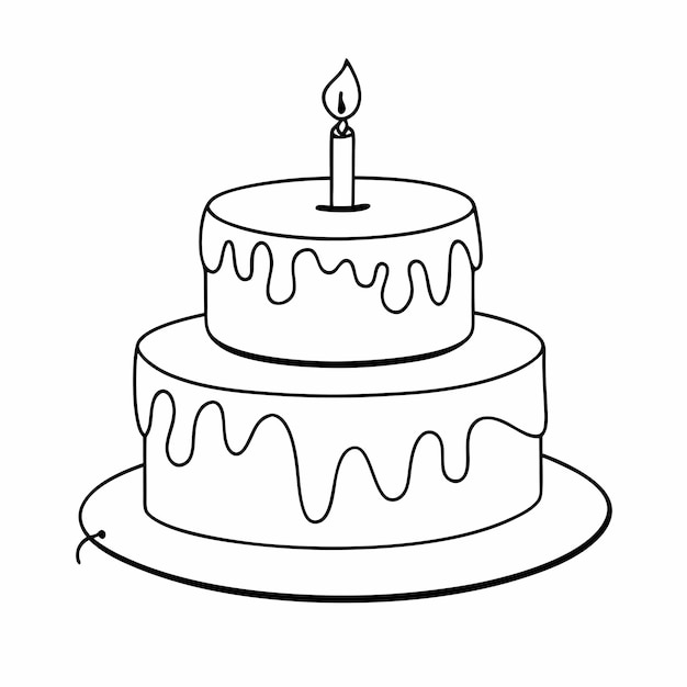 birthday cake with a candle focusing on line art vector illustration