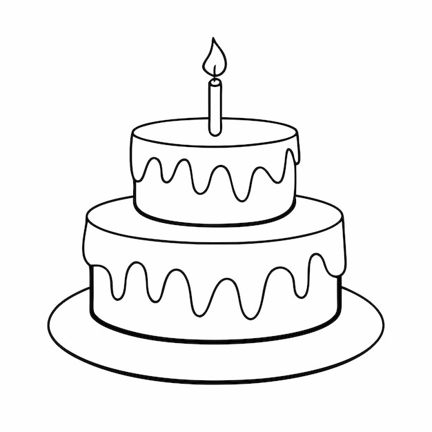 birthday cake with a candle focusing on line art vector illustration