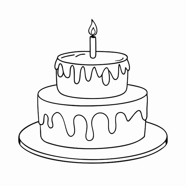 birthday cake with a candle focusing on line art vector illustration