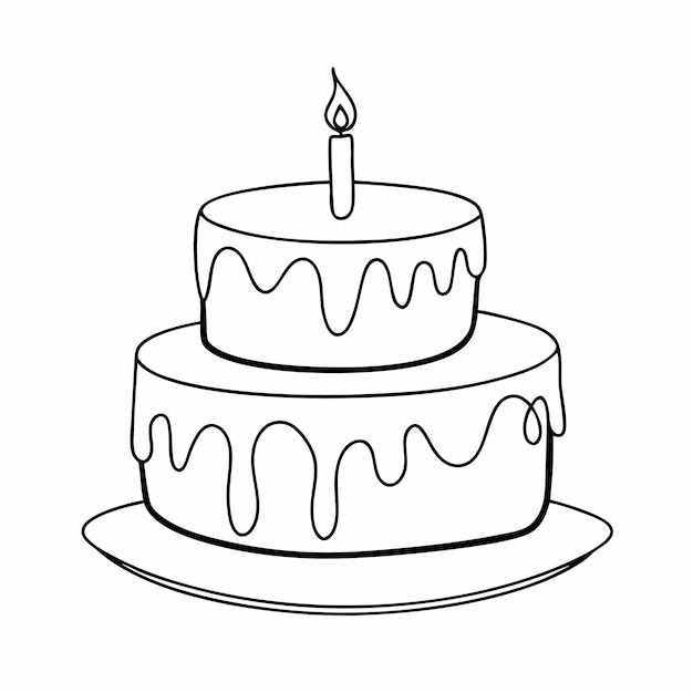 birthday cake with a candle focusing on line art vector illustration