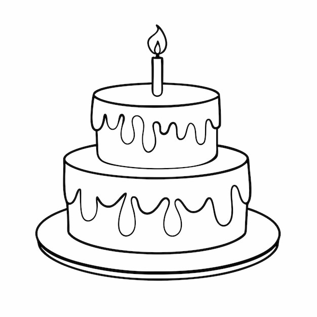 birthday cake with a candle focusing on line art vector illustration