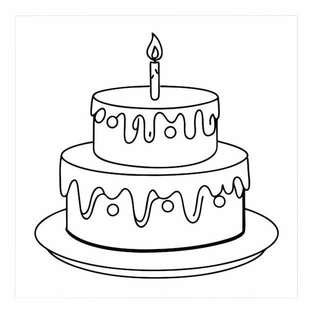 Vector birthday cake with a candle focusing on line art vector illustration