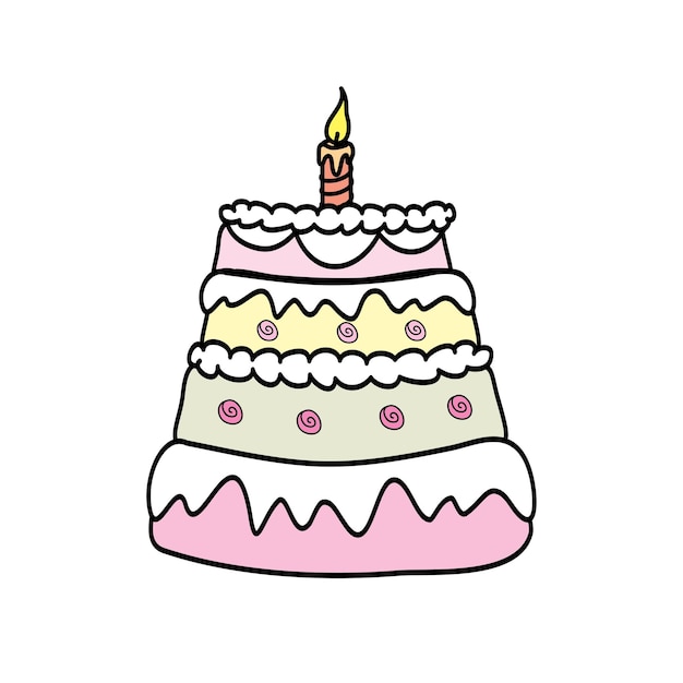 Birthday Cake With Candles Vector Illustration