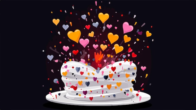 Vector birthday cake with fireworks and heart shape vector illustration