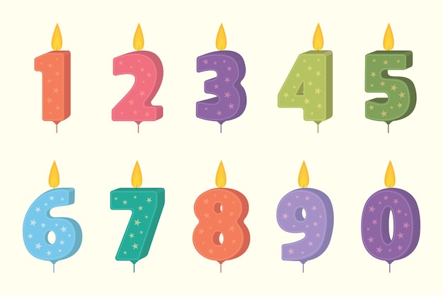 birthday cakecandle set. Candle numbers for cake. Candles collection for party decoration.