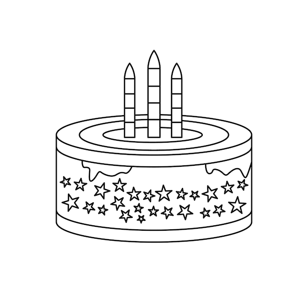 Birthday Cakes with candles and star drawing pages