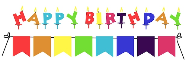 Birthday candles with colorful font design Bright festive happy birthday inscription and colored