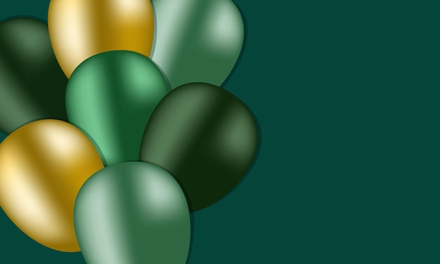 Birthday card 3d green and gold balloons on green background