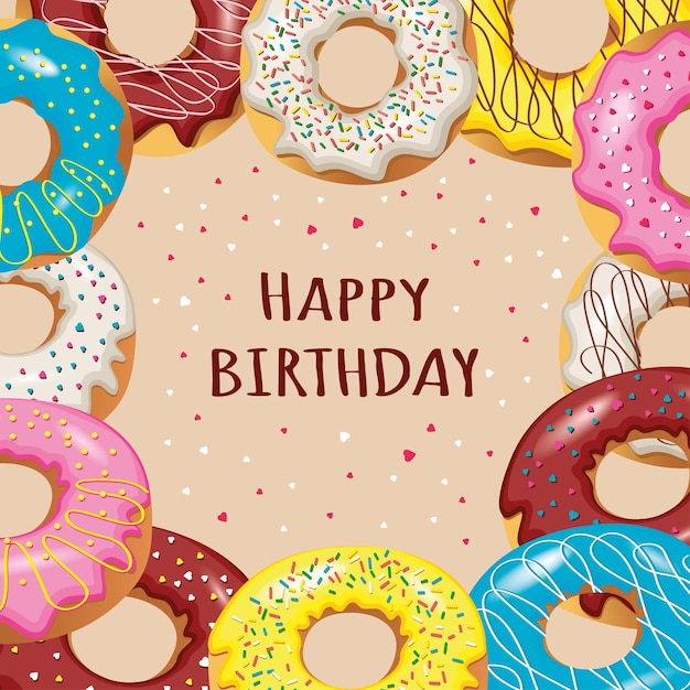 Birthday card layout design Donut poster Sweet sugar donuts on beige backgrounds