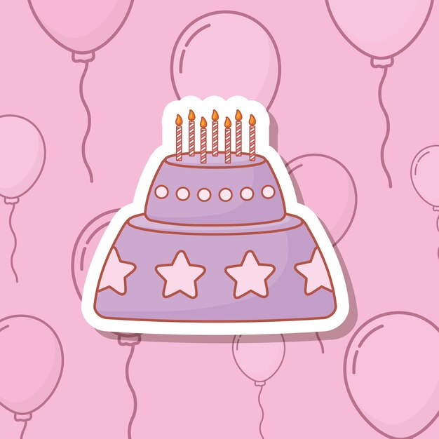 Vector birthday card with cake and balloons 