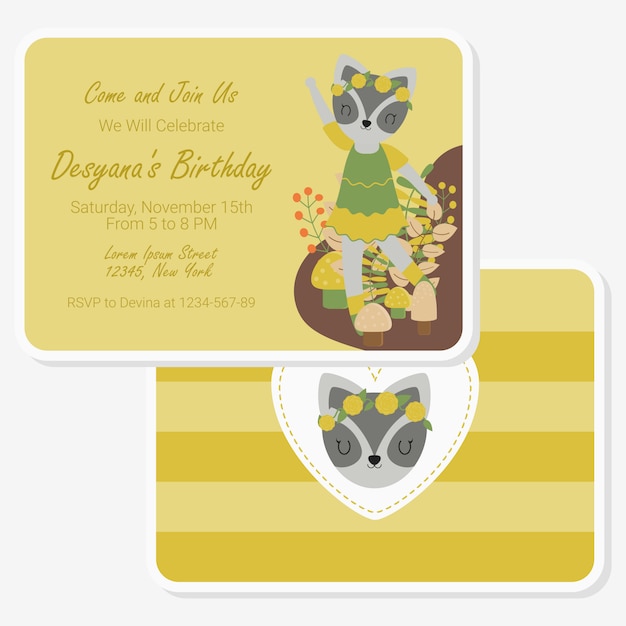 Birthday card with cute raccoon