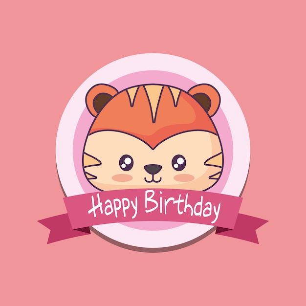 birthday card with cute tiger kawaii character