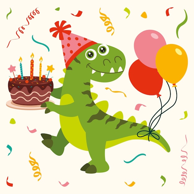 Birthday Card With Dinosaur Character