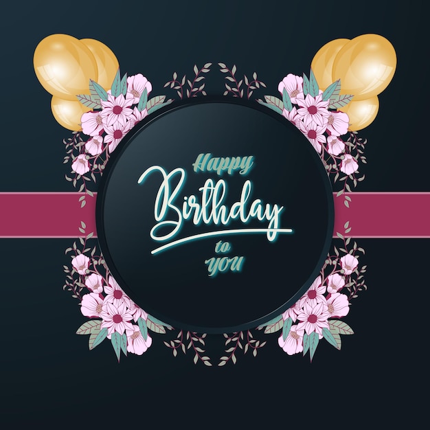 Birthday card with flowers ornaments