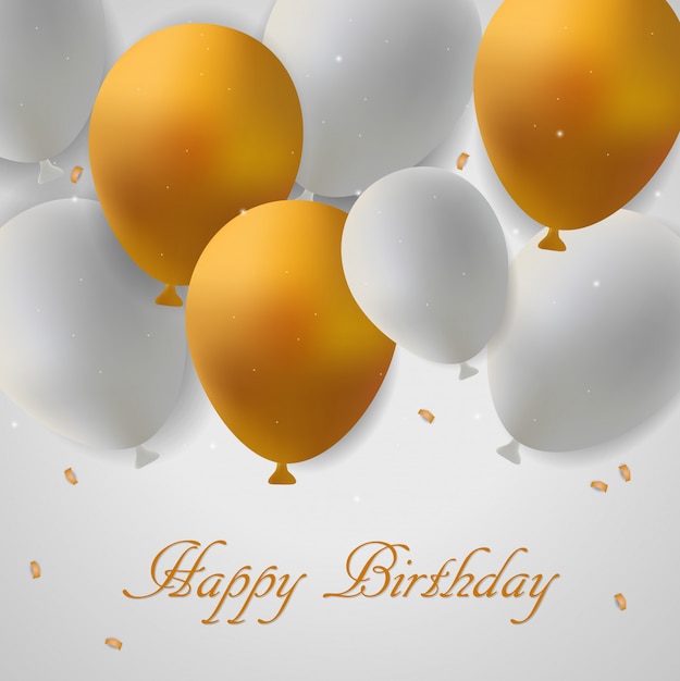 Birthday card with gold and white balloons