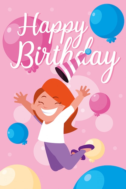 Birthday card with little girl celebrating