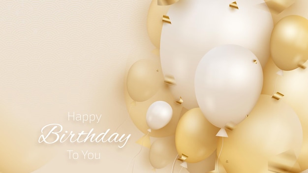 Birthday card with luxury balloons and ribbon 3d style realistic on cream shade background. vector illustration for design.