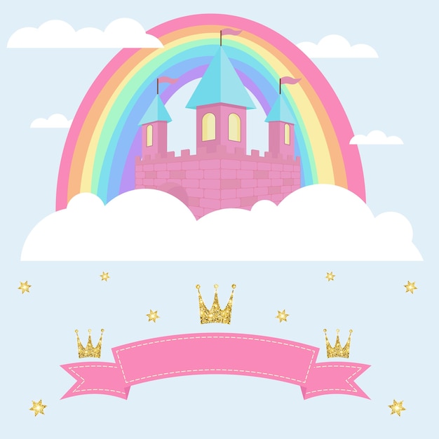 Birthday card with princess castle in a cloud