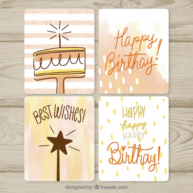 Vector birthday cards collection in hand drawn style