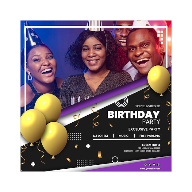 Birthday celebration squared flyer with photo