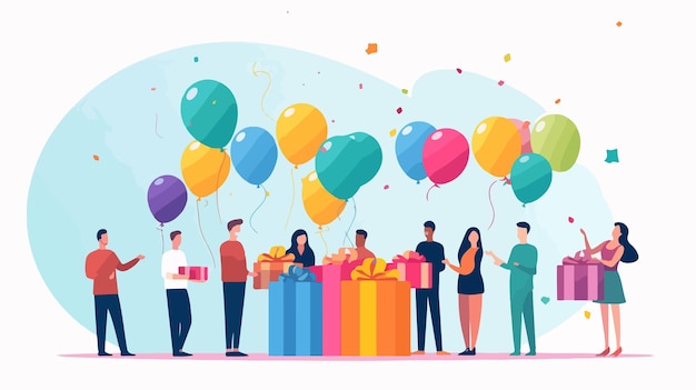 Vector birthday celebration with gifts and balloons