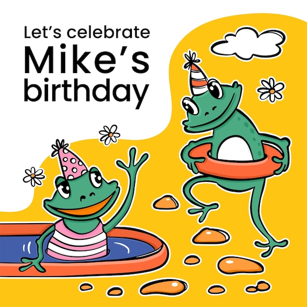 Vector birthday cheerful frog ig post cute cartoon vector set