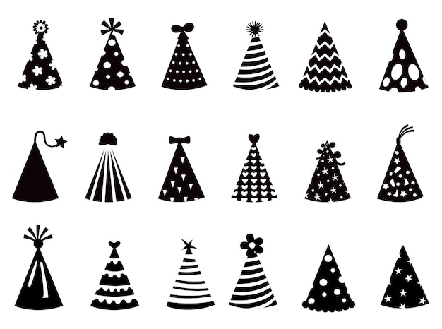 Birthday Christmas party hats holiday celebration isolated Vector Silhouettes