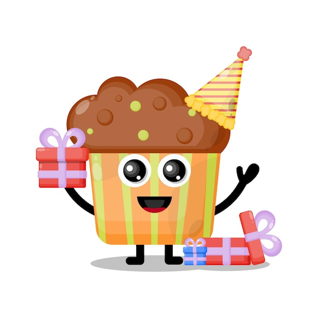 Birthday cupcake cute character mascot