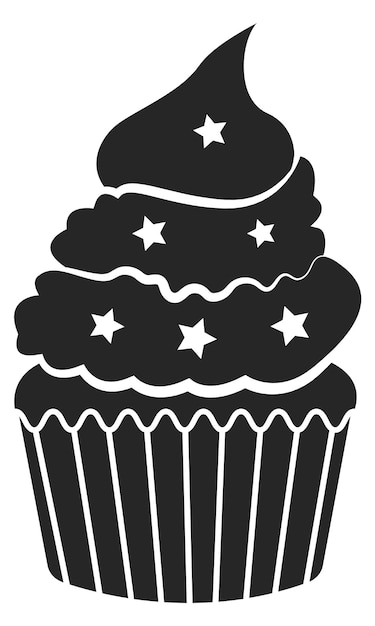 Birthday cupcake icon Black cream pastry silhouette