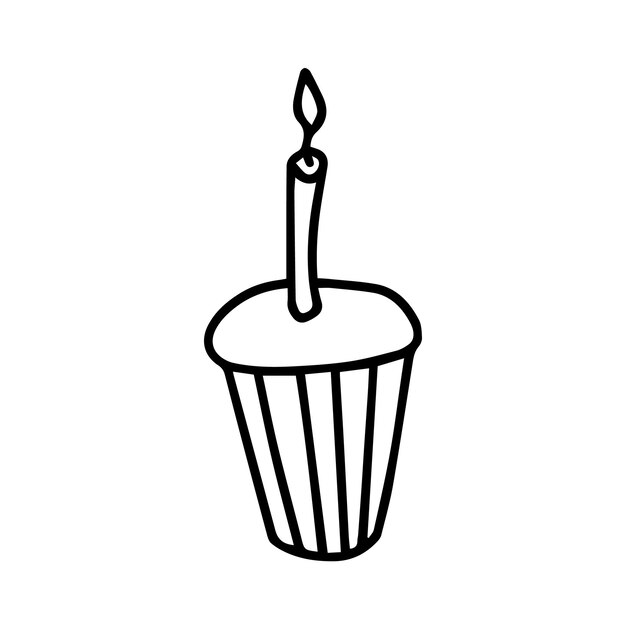 Birthday cupcake with candle doodle illustration Vector cupcake simple clip art