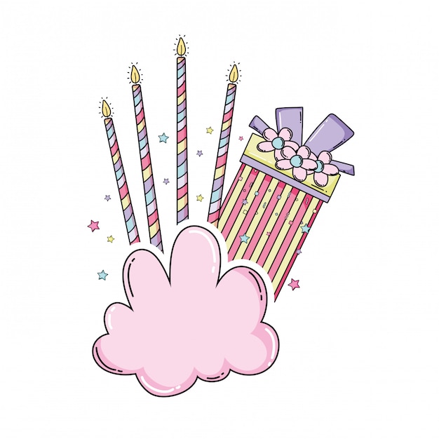 Birthday gift box and candles on cloud